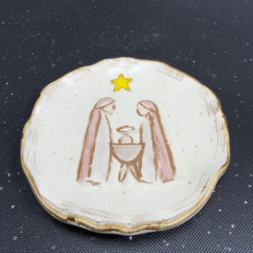 Mudpie‎ Ceramic Nativity Scene Decorative Plate Christmas Decor White Brown Star - Picture 10 of 11
